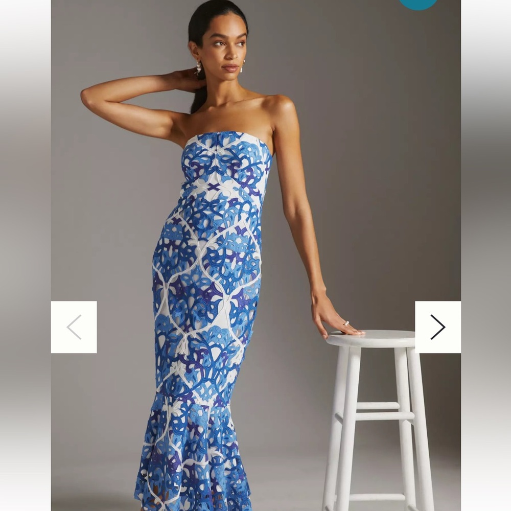 NWT Shoshanna Alexi strapless lace midi dress in blue